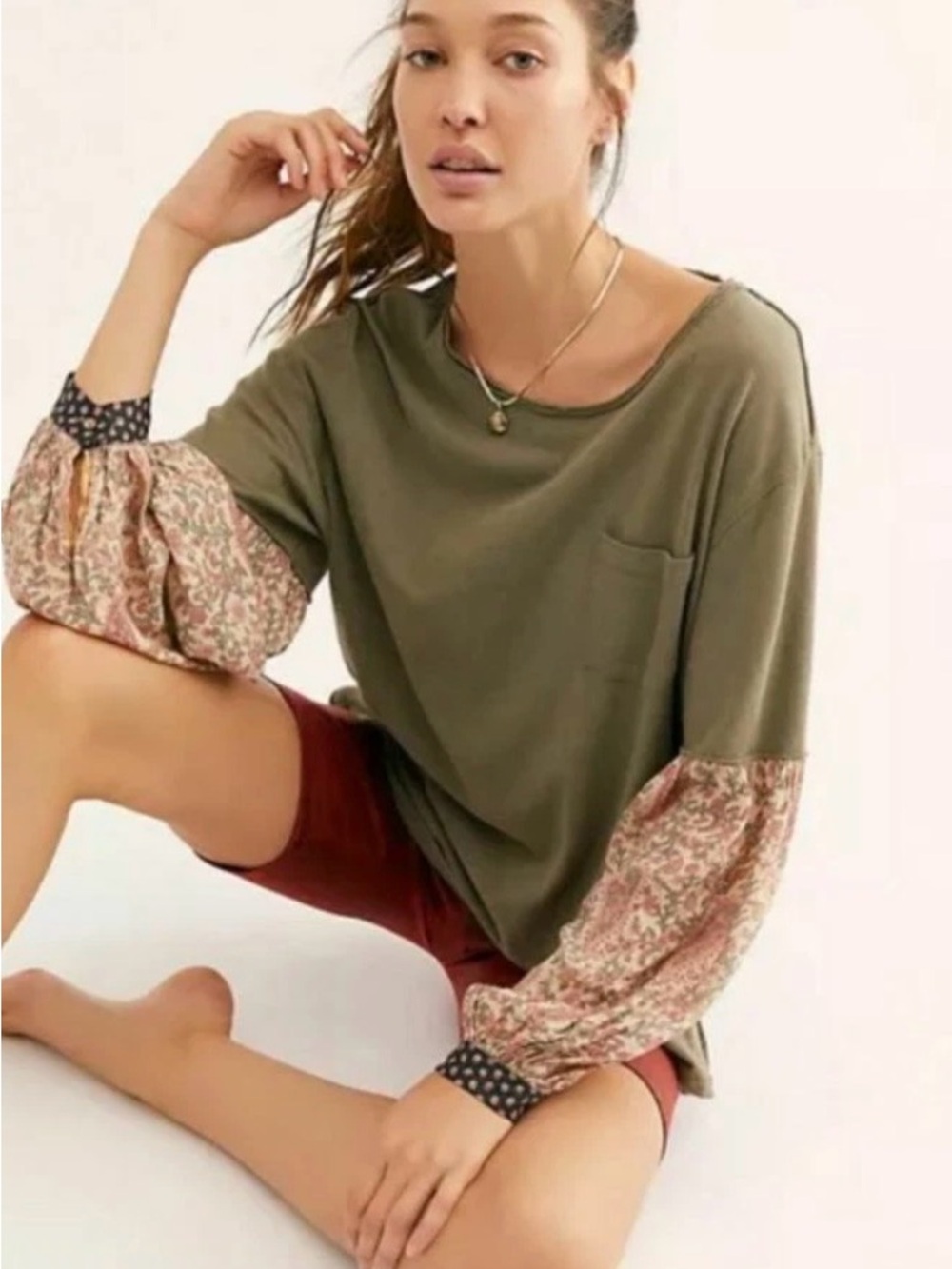 Free People We The Free Jade Long Sleeve With Paisley contrast sleeves
